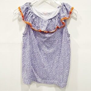 Boden Girls Ruffle Neck Leaf Print Short Sleeve Top Size 13-14